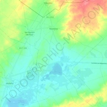 Mapa topográfico Revellinos, altitud, relieve