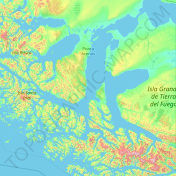 Mapa topográfico Punta Arenas, altitud, relieve