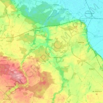 Mapa topográfico Vierlinden, altitud, relieve