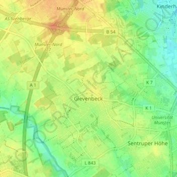 Mapa topográfico Gievenbeck, altitud, relieve