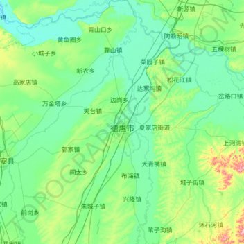 Mapa topográfico 德惠市, altitud, relieve