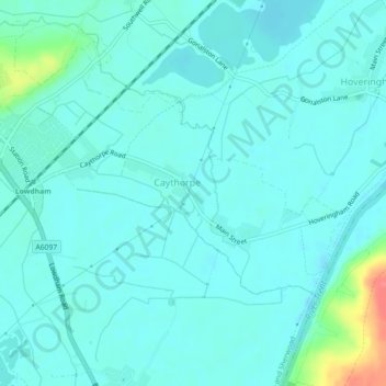 Mapa topográfico Caythorpe, altitud, relieve