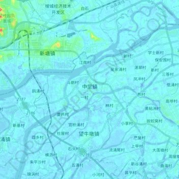 Mapa topográfico 中堂镇, altitud, relieve