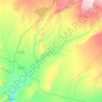 Mapa topográfico Locumba, altitud, relieve