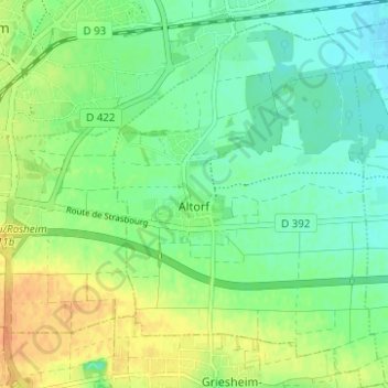 Mapa topográfico Altorf, altitud, relieve