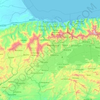 Mapa topográfico Estado Carabobo, altitud, relieve