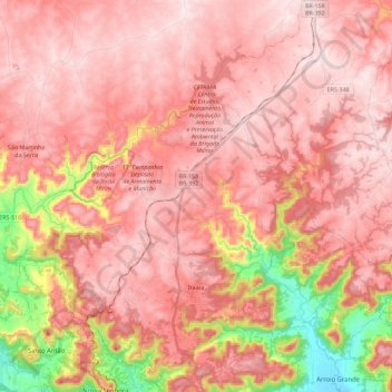 Mapa topográfico Itaara, altitud, relieve