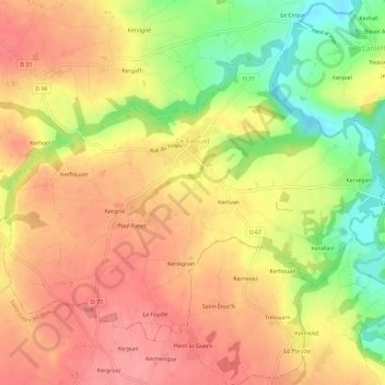 Mapa topográfico Le Faouët, altitud, relieve