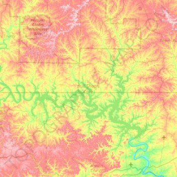 Mapa topográfico Bull Shoals Lake, altitud, relieve