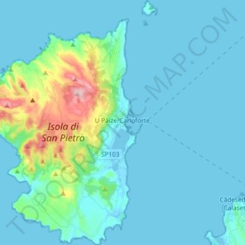 Mapa topográfico U Pàize/Carloforte, altitud, relieve