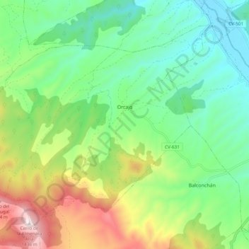 Mapa topográfico Orcajo, altitud, relieve