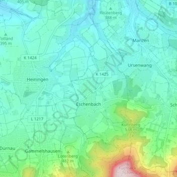 Mapa topográfico Eschenbach, altitud, relieve