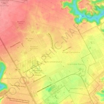 Mapa topográfico Cidade Universitária, altitud, relieve