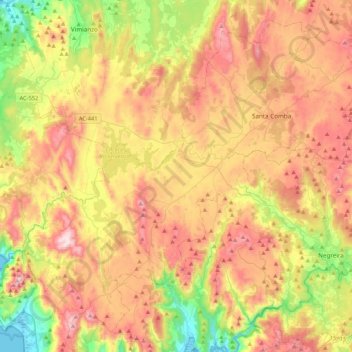 Mapa topográfico Xallas, altitud, relieve