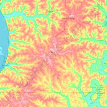 Mapa topográfico Town of Seneca, altitud, relieve