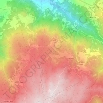 Mapa topográfico Carvalho de Rei, altitud, relieve
