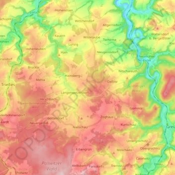 Mapa topográfico Langenwetzendorf, altitud, relieve