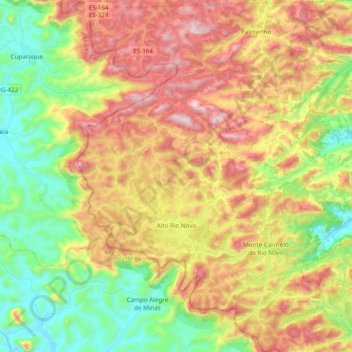 Mapa topográfico Alto Rio Novo, altitud, relieve