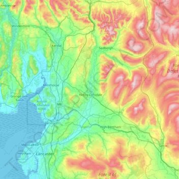 Mapa topográfico River Lune, altitud, relieve