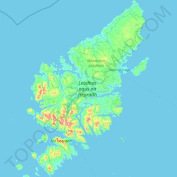 Mapa topográfico Leòdhas agus na Hearadh, altitud, relieve