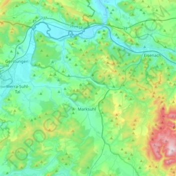 Mapa topográfico Gerstungen, altitud, relieve