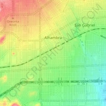 Mapa topográfico Alhambra, altitud, relieve