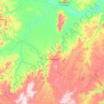 Mapa topográfico João Pinheiro, altitud, relieve