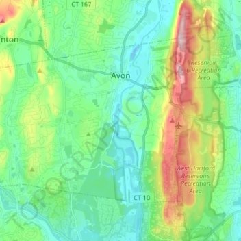 Mapa topográfico Avon, altitud, relieve
