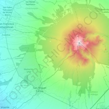 Mapa topográfico Teolocholco, altitud, relieve