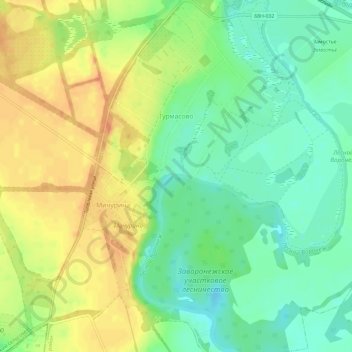 Mapa topográfico Турмасово, altitud, relieve