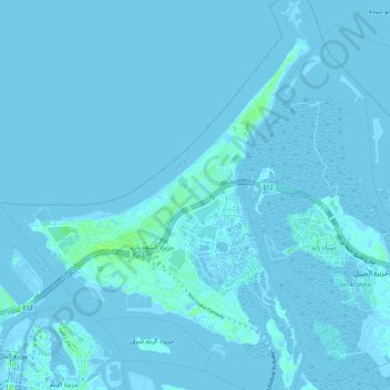 Mapa topográfico جزيرة السعديات, altitud, relieve