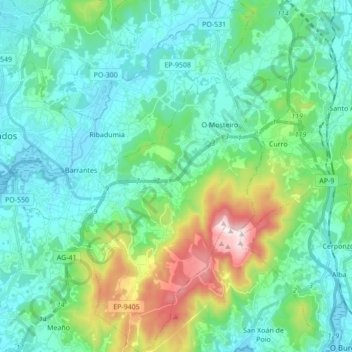Mapa topográfico Meis, altitud, relieve