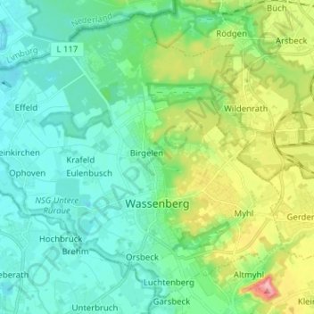Mapa topográfico Wassenberg, altitud, relieve