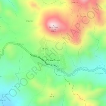 Mapa topográfico Cinco Pinos, altitud, relieve