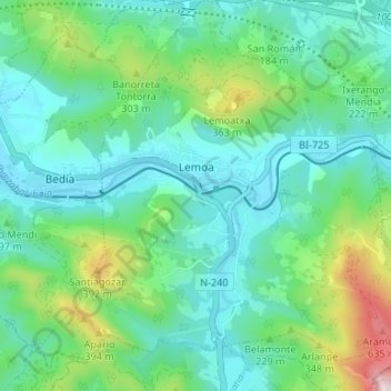 Mapa topográfico Lemona, altitud, relieve
