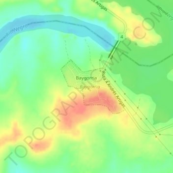 Mapa topográfico Baygorria, altitud, relieve