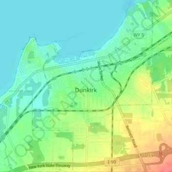 Mapa topográfico City of Dunkirk, altitud, relieve