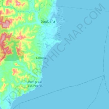 Mapa topográfico Cabuçu, altitud, relieve