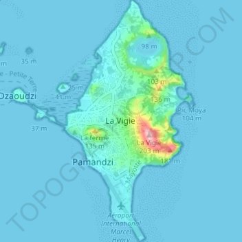 Mapa topográfico Petite-Terre, altitud, relieve