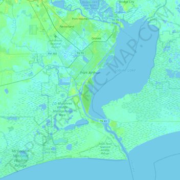 Mapa topográfico Port Arthur, altitud, relieve