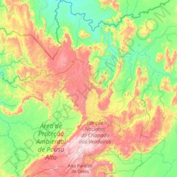 Mapa topográfico Cavalcante, altitud, relieve