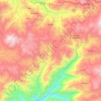 Mapa topográfico Julcán, altitud, relieve