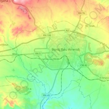 Mapa topográfico Daïra Bordj Bou Arreridj, altitud, relieve