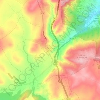 Mapa topográfico Venturada, altitud, relieve