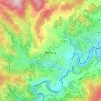 Mapa topográfico Empurany, altitud, relieve