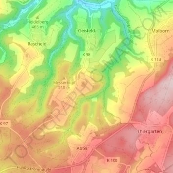 Mapa topográfico Geisfeld, altitud, relieve