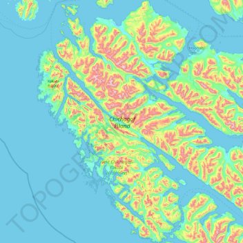 Mapa topográfico Chichagof Island, altitud, relieve