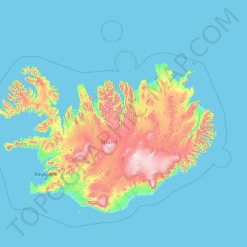 Mapa topográfico Islandia, altitud, relieve