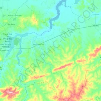 Mapa topográfico Parque Eldorado, altitud, relieve
