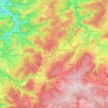 Mapa topográfico Manhay, altitud, relieve